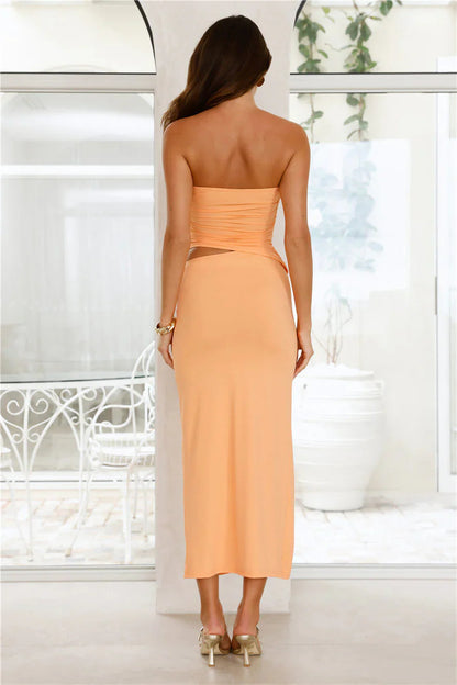 Seashell Serenity Strapless Midi Dress Orange