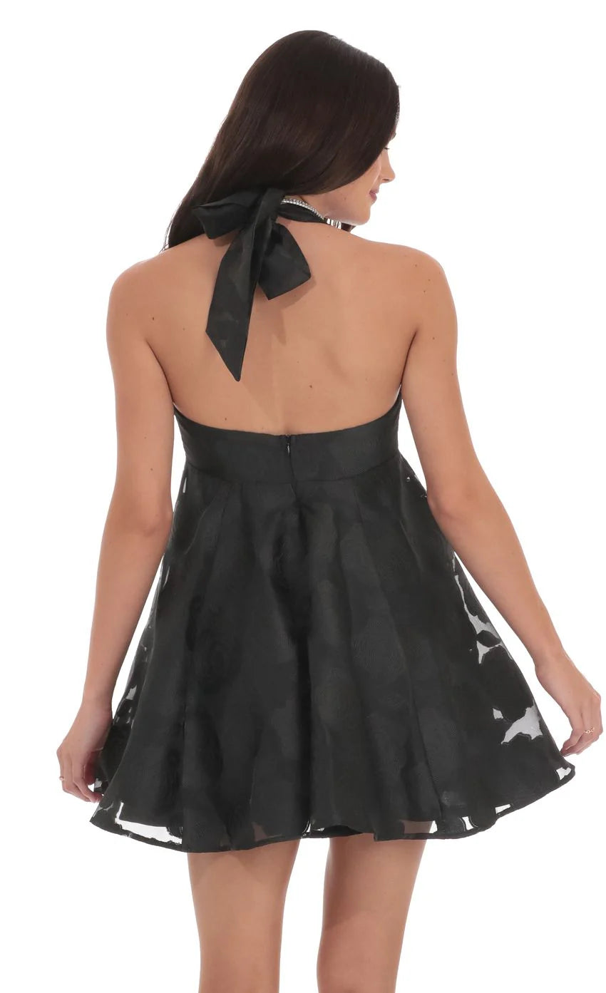Floral Flare Babydoll Dress in Black