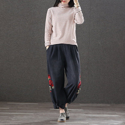Embroidered Retro Loose Waist Jeans