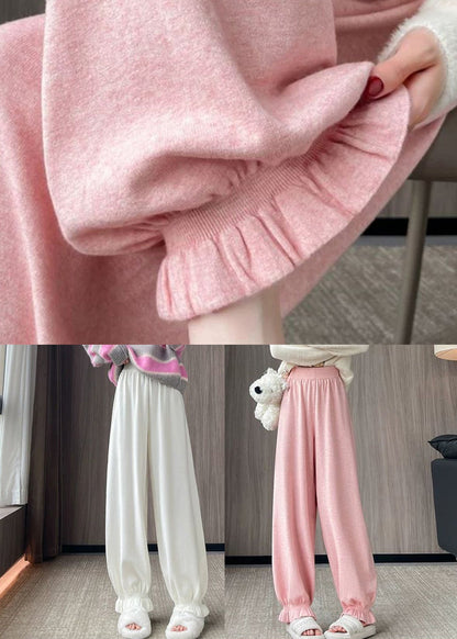 Oatmeal Elastic Waist Solid Color Beam Pants