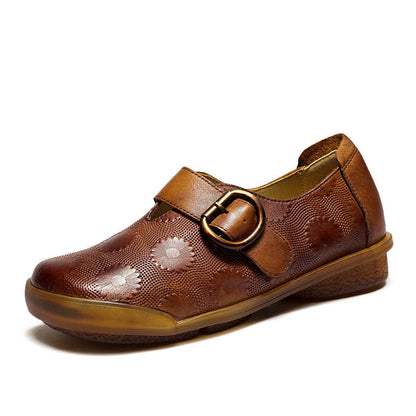 Women Retro Leather Bickled Flat Casual Shoes