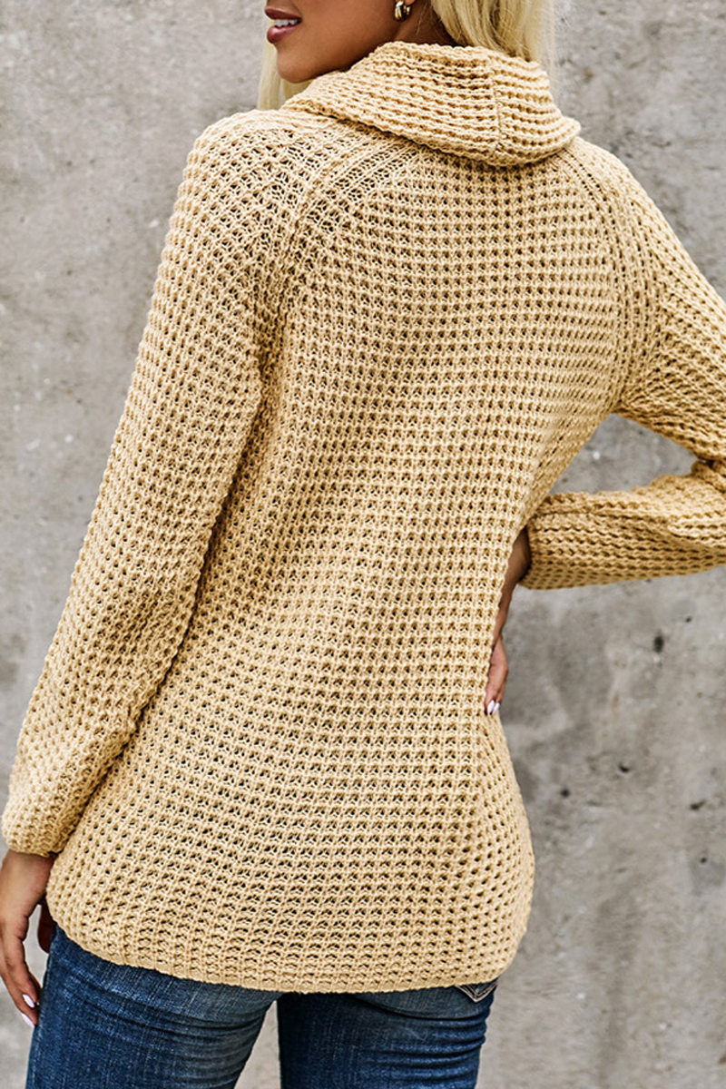 Turtleneck Button Irregular Hem Sweater