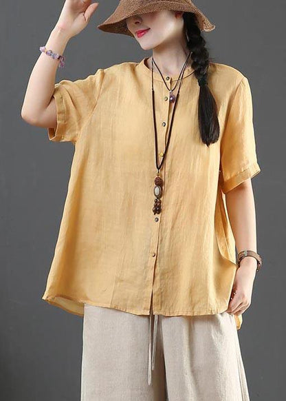 Fashion Yellow Loose Linen Summer Shirt Tops