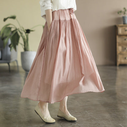 Cozy Solid Cotton LInen Retro A-Line Pleated Skirts