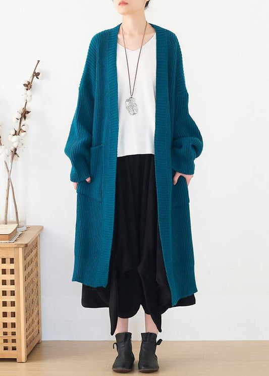 Oversized  knit sweat tops oversize blue side open knitted cardigans