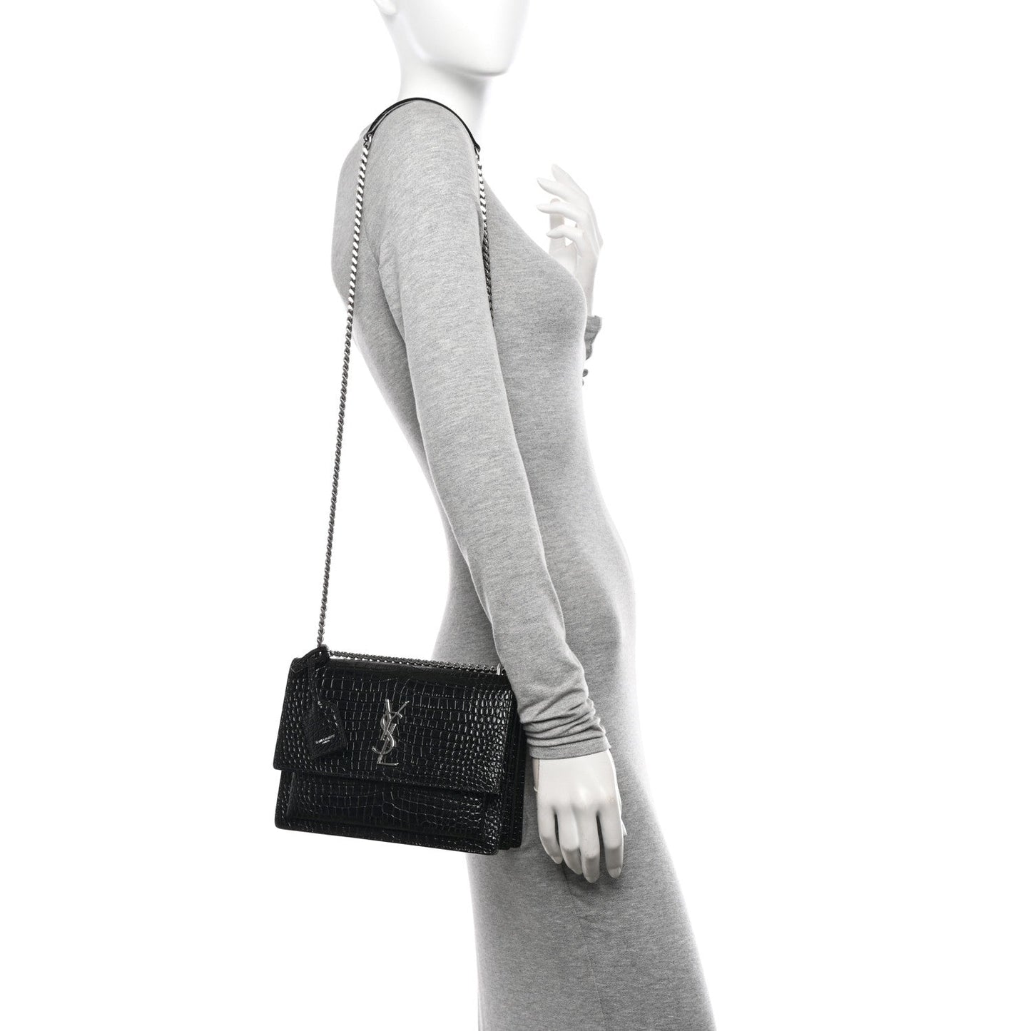 Calfskin Crocodile Embossed Medium Monogram Sunset Black