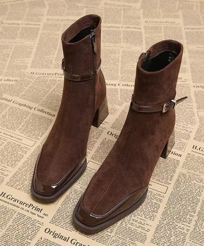 Women Splicing Chunky Boots Mulberry Suede