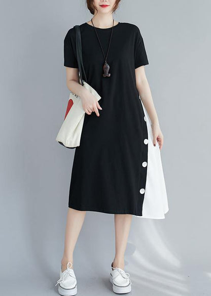 Handmade black patchwork white clothes For Women o neck A Line Dresses