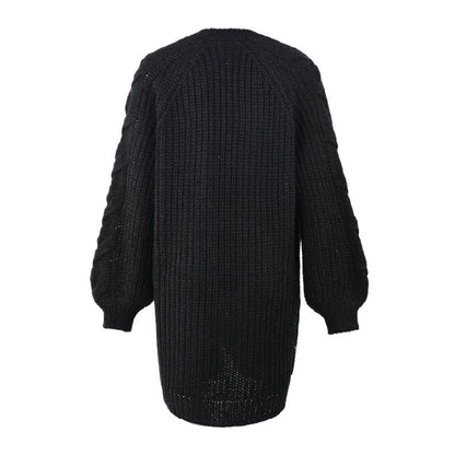 Lantern Sleeve Twist Cable Sweater Cardigan