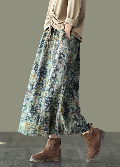 Plus Size Indigo geometry Retro Print A Line Pockets Fall Skirts