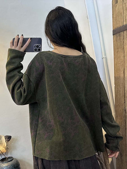 Women Worn Spliced Cotton Sweatshirt