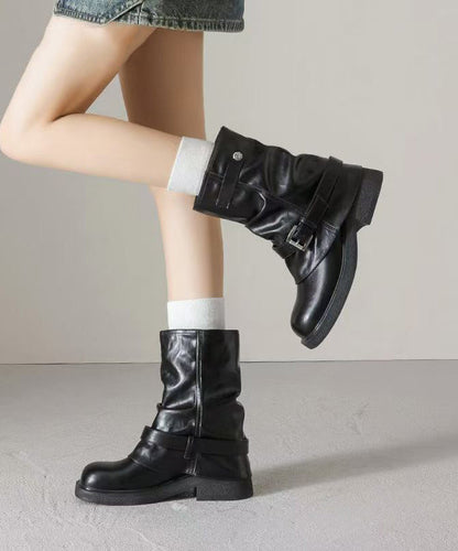 Brown Chunky Faux Leather Fashion Splicing Boots