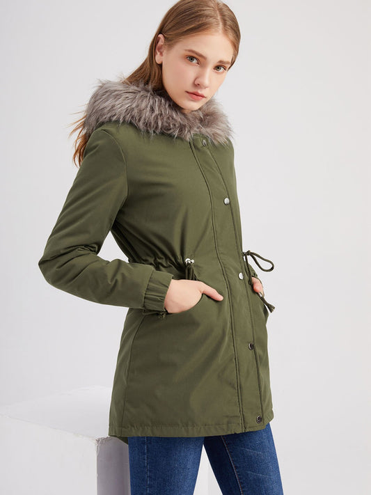 Women's Parka Coat Street Daily Plush Winter Coat Solid Color Oversized Fur Warm Coat