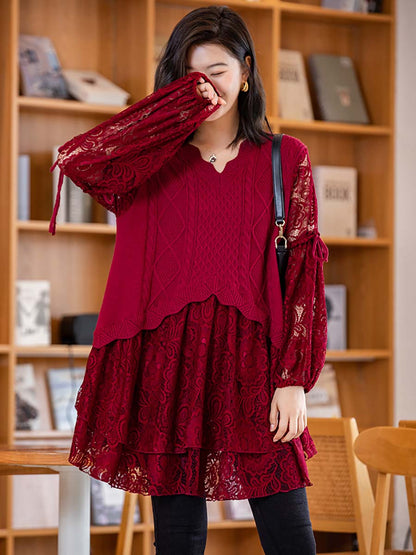 Women Elegant Knitted Lace Dress