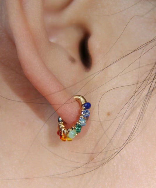 Beautiful Rainbow Alloy Glass Bead Hoop Earrings