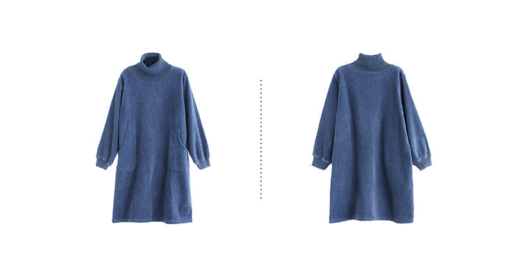 Corduroy Solid Color Plus Velvet Thick Loose Turtleneck Top