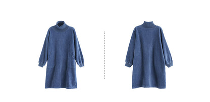 Corduroy Solid Color Plus Velvet Thick Loose Turtleneck Top