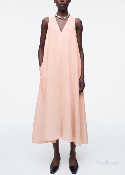 Simple Pink Oversized A Line Dress V Neck Sleeveless