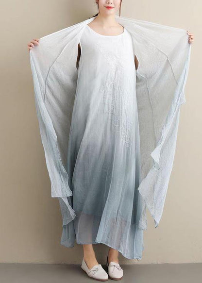 Simple O Neck Two Pieces Summer Clothes Women Fabrics Gradient Grey A Line Dress