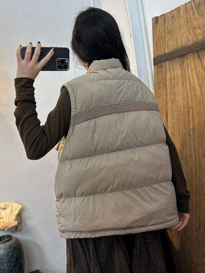 Women Solid Patchwork Drawstring  Down Fabric Waistcoat