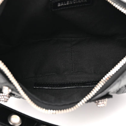 Extra Supple Calfskin Crystal Crocodile Embossed Le Cagole Shoulder Bag XS Black