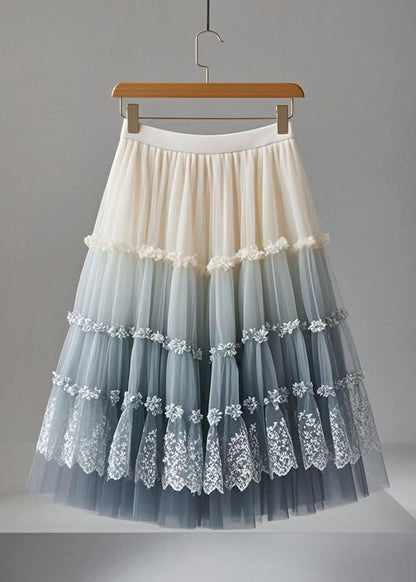 Plus Size Gradient Color Ruffled Print Tulle Skirt Summer