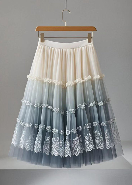 Plus Size Gradient Color Ruffled Print Tulle Skirt Summer