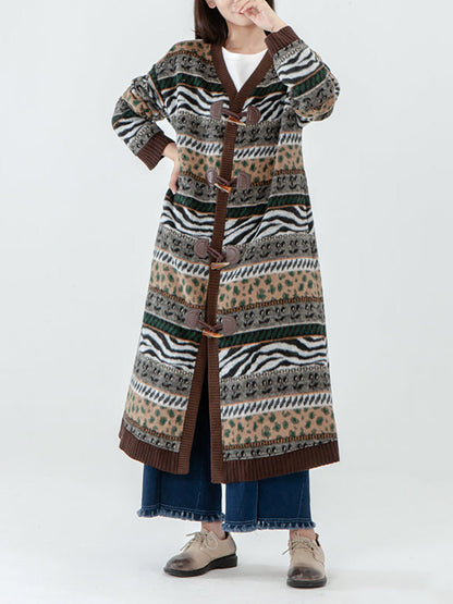 Plus Size - Vintage Pocket Breasted Long Sleeve Sweater Coat