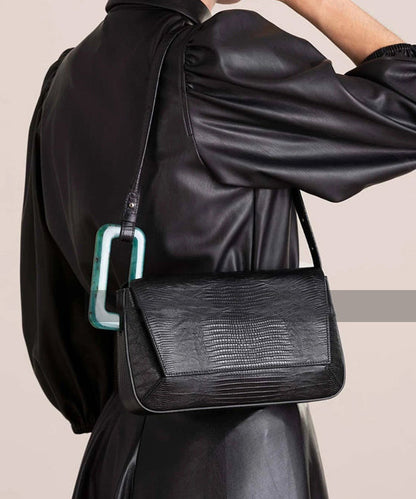 Handmade Black Geometric Shape Asymmetrical Design Faux Leather Women Handbag
