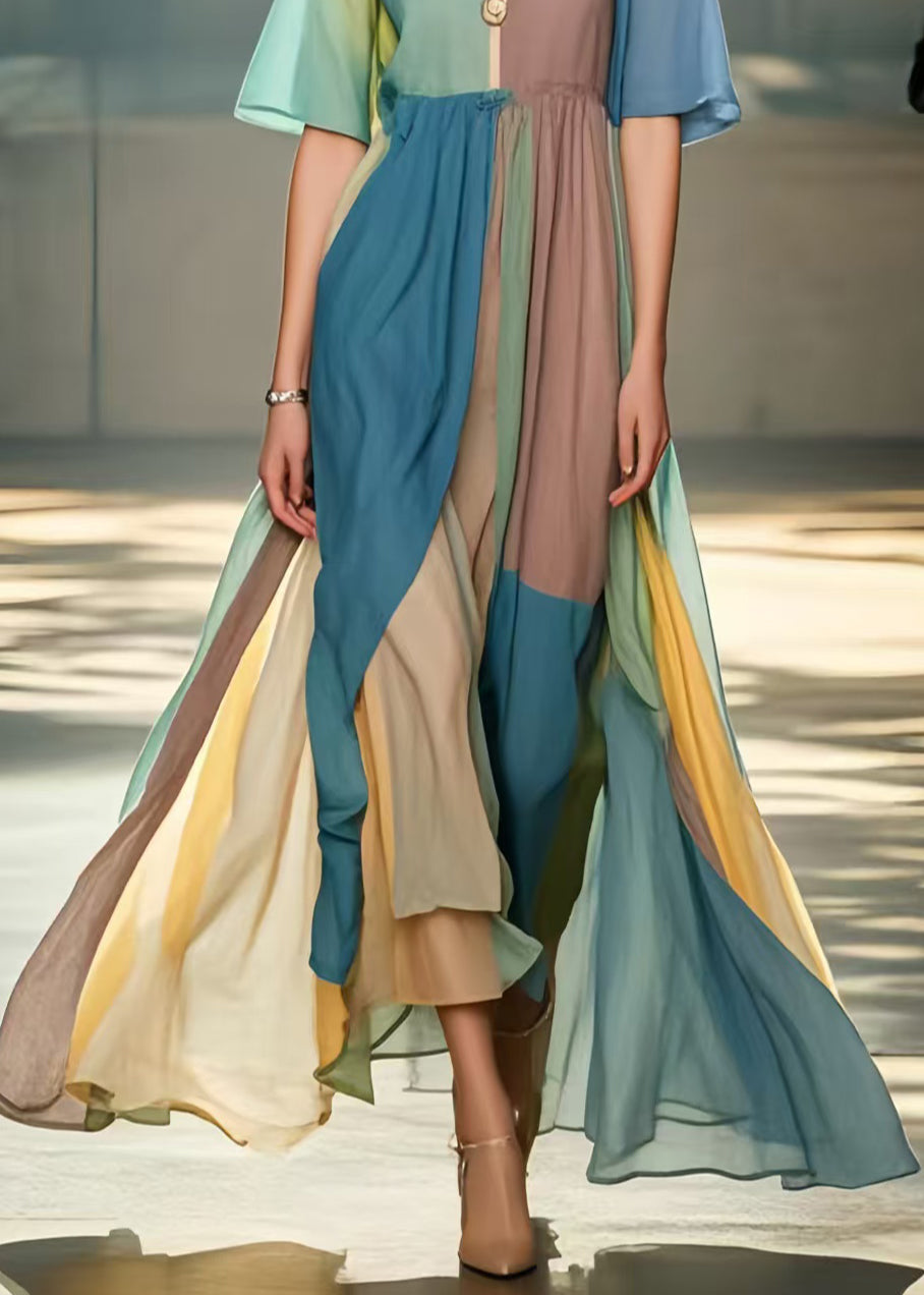 Beautiful Multicolour Cold Shoulder Exra Large Hem Beach Dress Summer