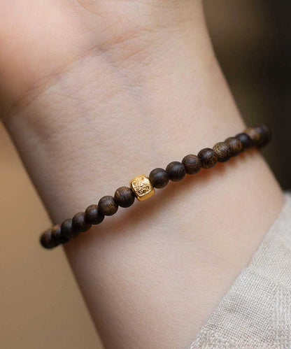 Women Brown Sterling Silver Overgild Beads Bracelet