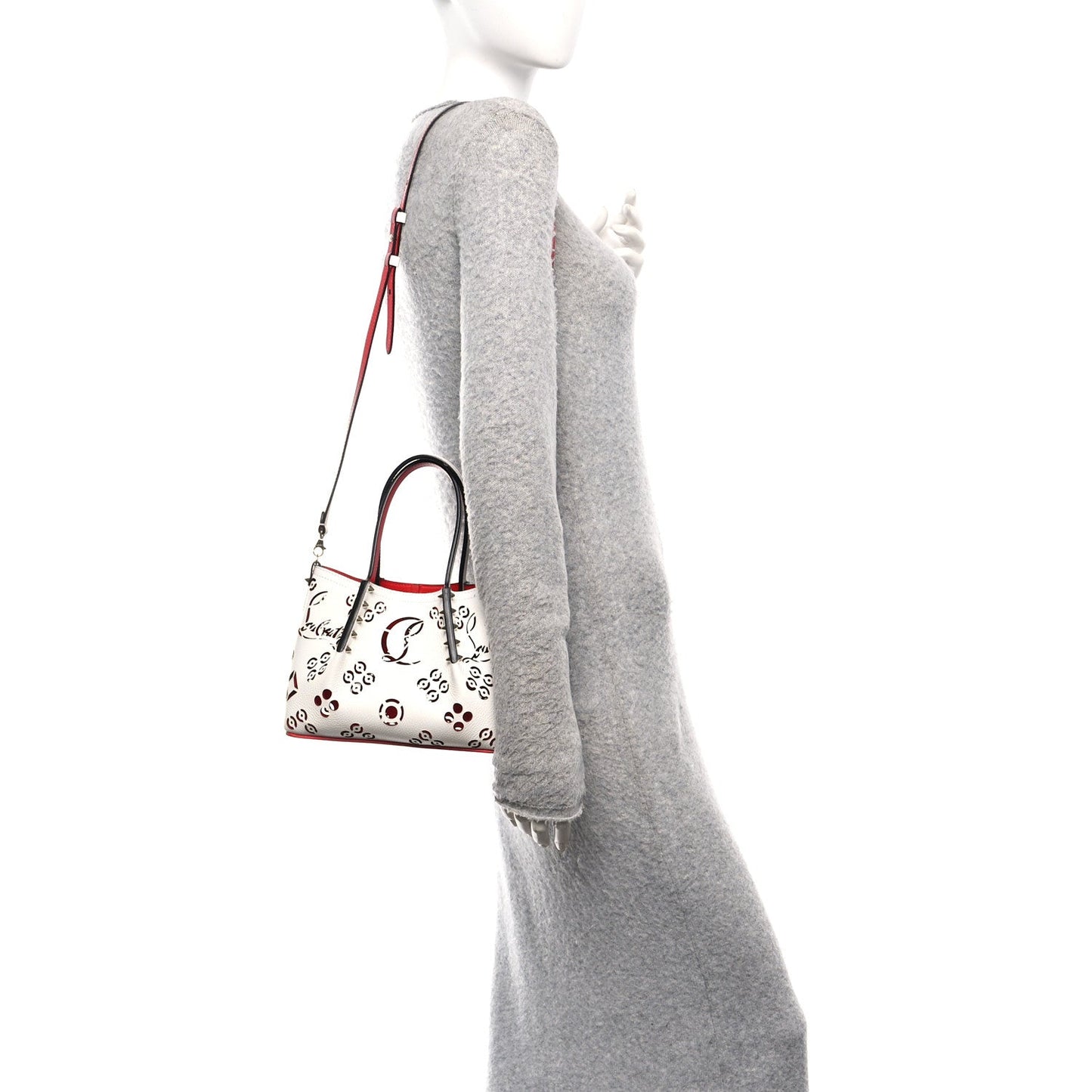 Calfskin Loubinthesky Mini Perforated Cabarock Spikes Tote White