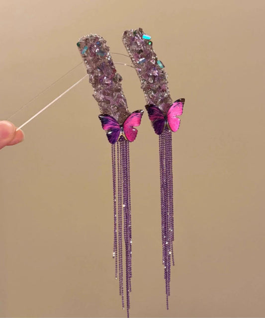 Fine Purple Alloy Zircon Butterfly Tasse Hairpin