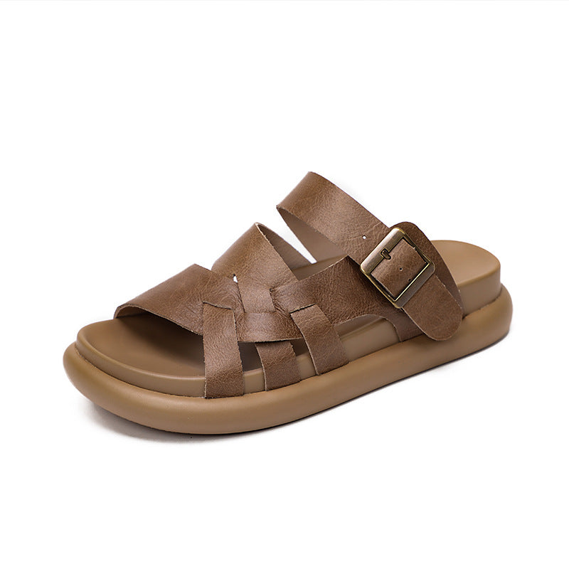 2022 Retro Leather Velcro Slippers Sandals