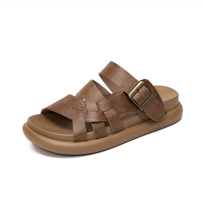 2022 Retro Leather Velcro Slippers Sandals