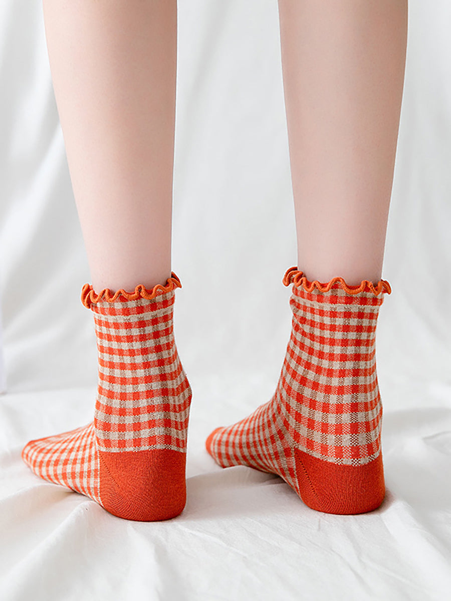6 Pairs Plaid Women Retro Fashion Autumn Socks