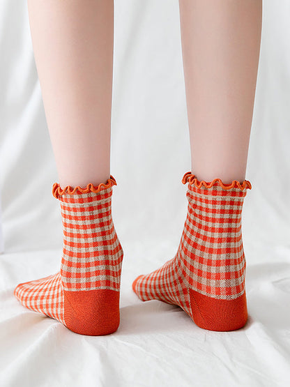 6 Pairs Plaid Women Retro Fashion Autumn Socks