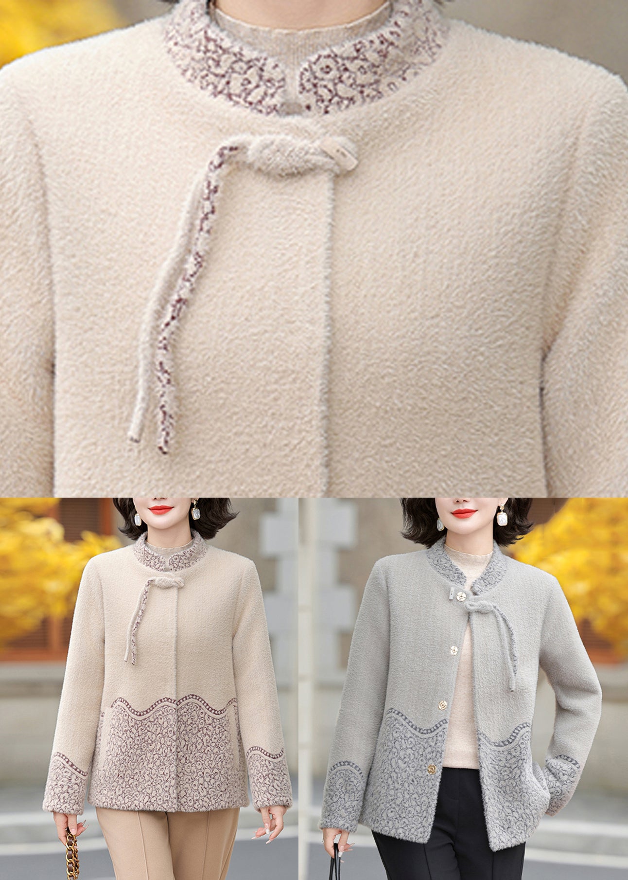 Elegant Beige Patchwork Tassel Mink Velvet Coats Fall