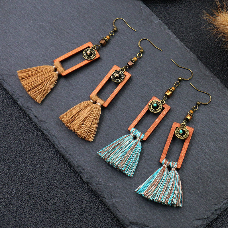 Boho Vintage Square Fringe Earrings