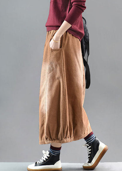 Casual Brown elastic waist Corduroy cotton Skirt