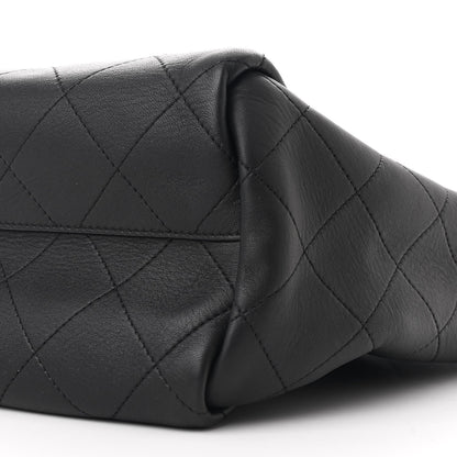 Caviar Stitched Large Lady Coco Shopping Tote Black