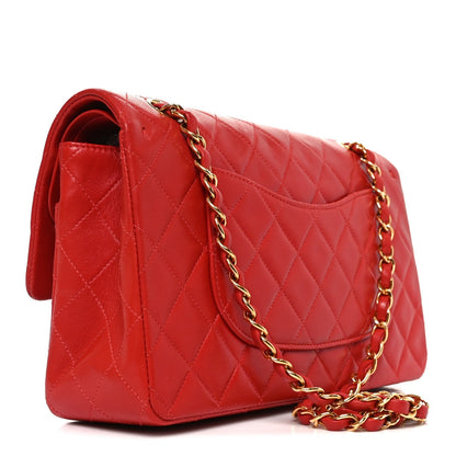 Lambskin Quilted Medium Double Flap Red