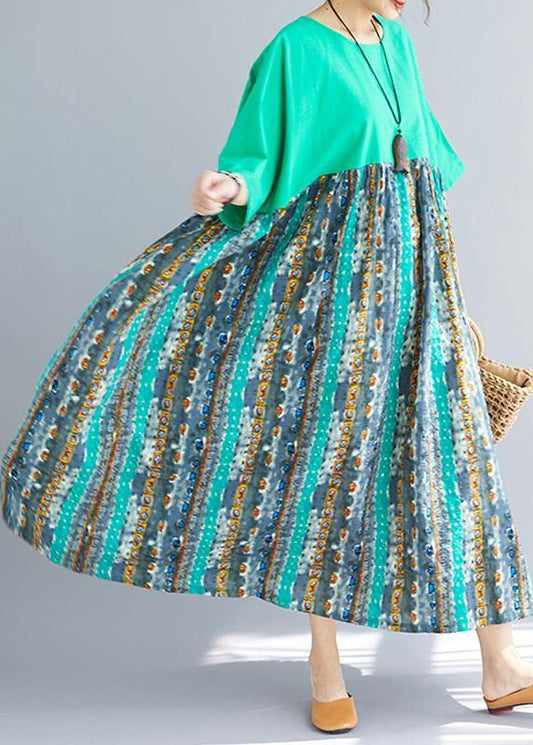 Classy patchwork prints cotton dresses Fashion Ideas green o neck Dresses sundress