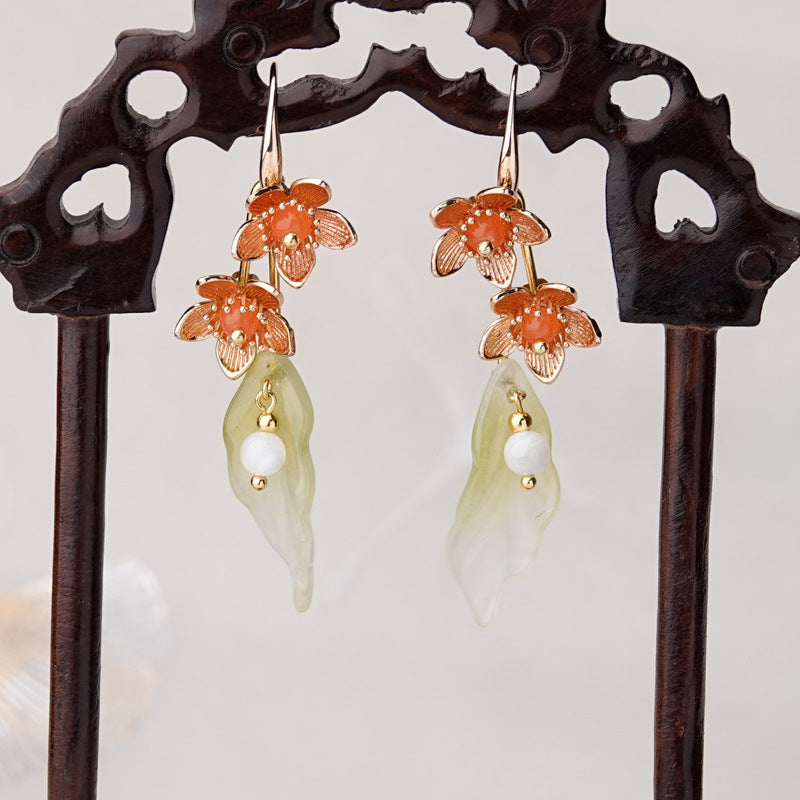 Niche Design National Style High-End Flower Earrings