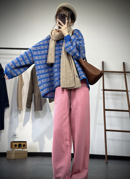 Knit Lazy Single-Breasted Jacquard Thermal Cardigan Sweater