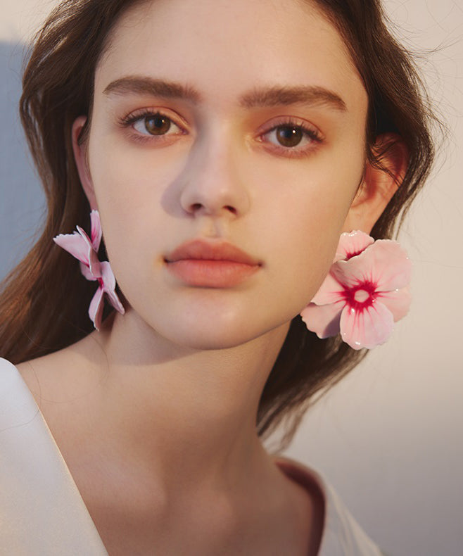 Exaggeration Pink Floral Oversize Alloy Stud Earrings