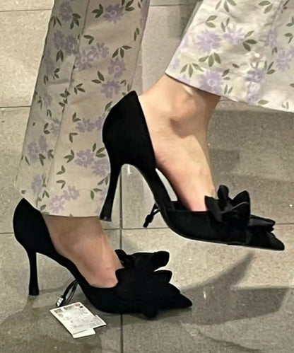 Rose Suede Floral Splicing Chic High Heels Pointed Toe