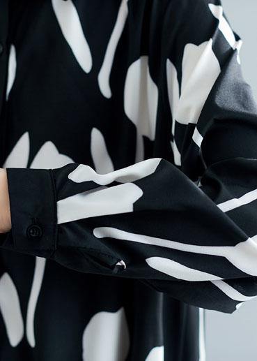 Style low high design cotton dress Work Outfits black prints shirt Dresses summer