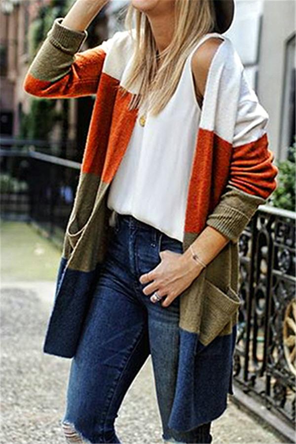 Casual Wild Striped Knitted Cardigan