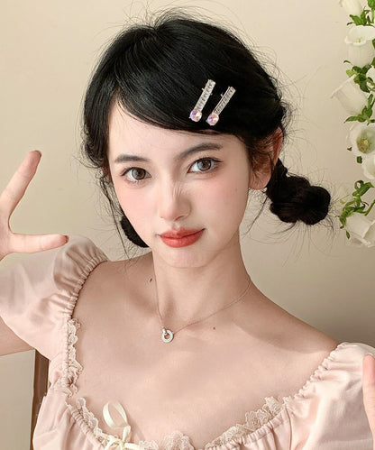 Cute Pink Metal Zircon Crystal A Pair Hairpin